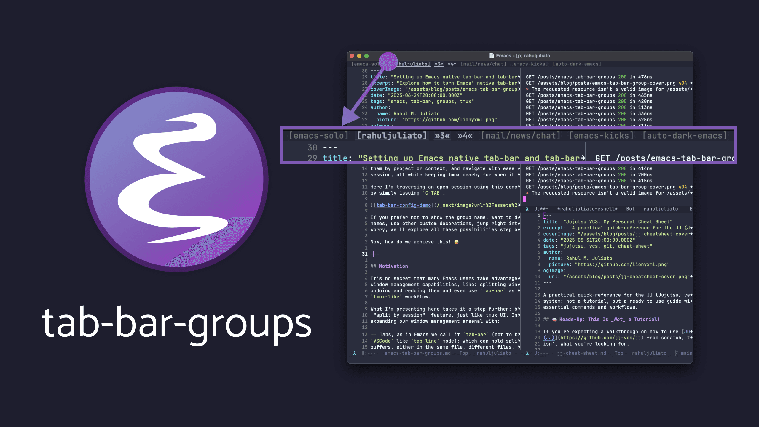 Cover Image for Setting up Emacs native tab-bar and tab-bar-groups for a tmux-like experience